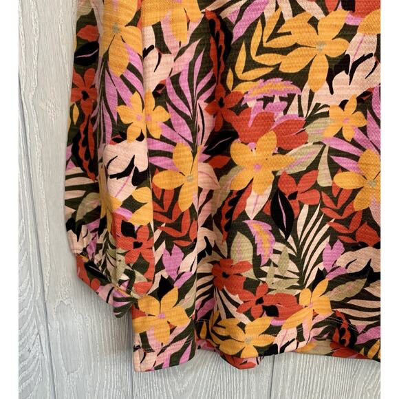 LOFT Tropical Sweatshirt Floral 3/4 Puff Sleeve Orange Medium - Picture 4 of 7
